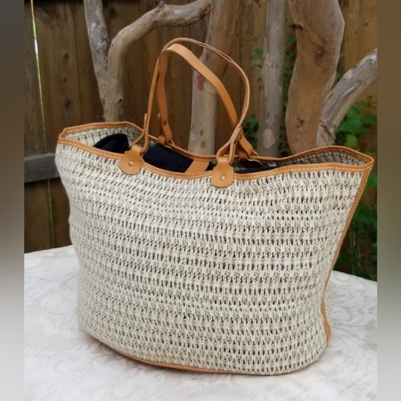 Vintage Rare Ursula Beaugeste Paris Woven  Tote Bag with Leather trim - Picture 5 of 13